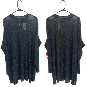 Eva Franco NWT Black Sheer Mesh Sparkle Rhinestone Long Sleeve Top 3X Glam Party